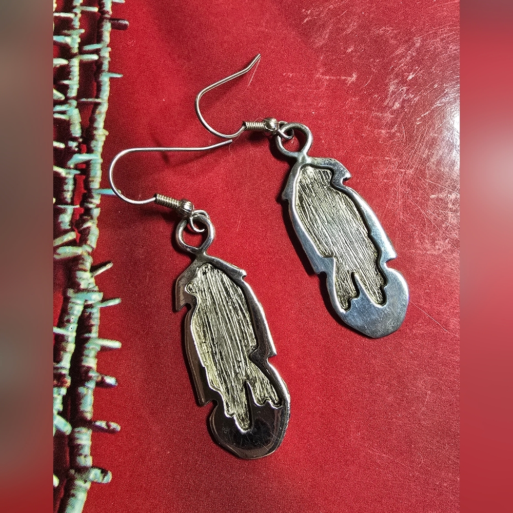 Native American Sterling Silver Feather Earrings, Signed D/T Emery